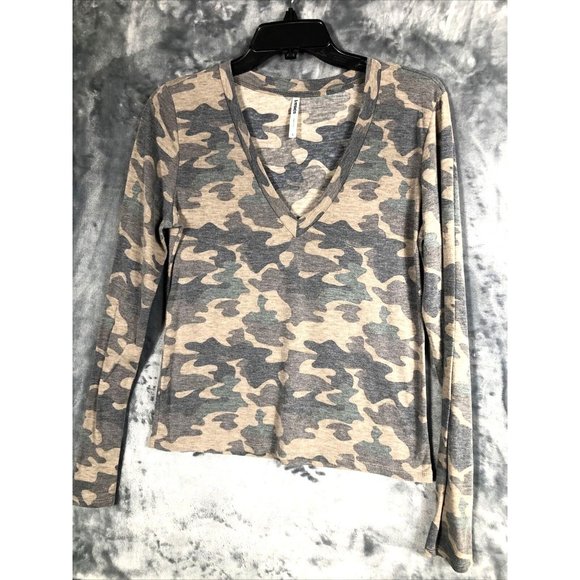 Tresics Tops - Tresics Top Camouflage Shirt Woman’s V-neck Long Sleeve Tee Shirt Adult Large